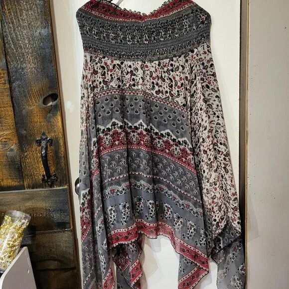 BOHO ASYMETRICAL STRAPLESS TOP FAIRY DRESS SZ L - Picture 1 of 5